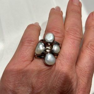 Genuine pearls, and sterling silver rings